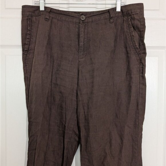 Eddie Bauer 100% Linen Pants Womens Size 14 Brown Casual Straight Leg Pockets - Picture 2 of 12